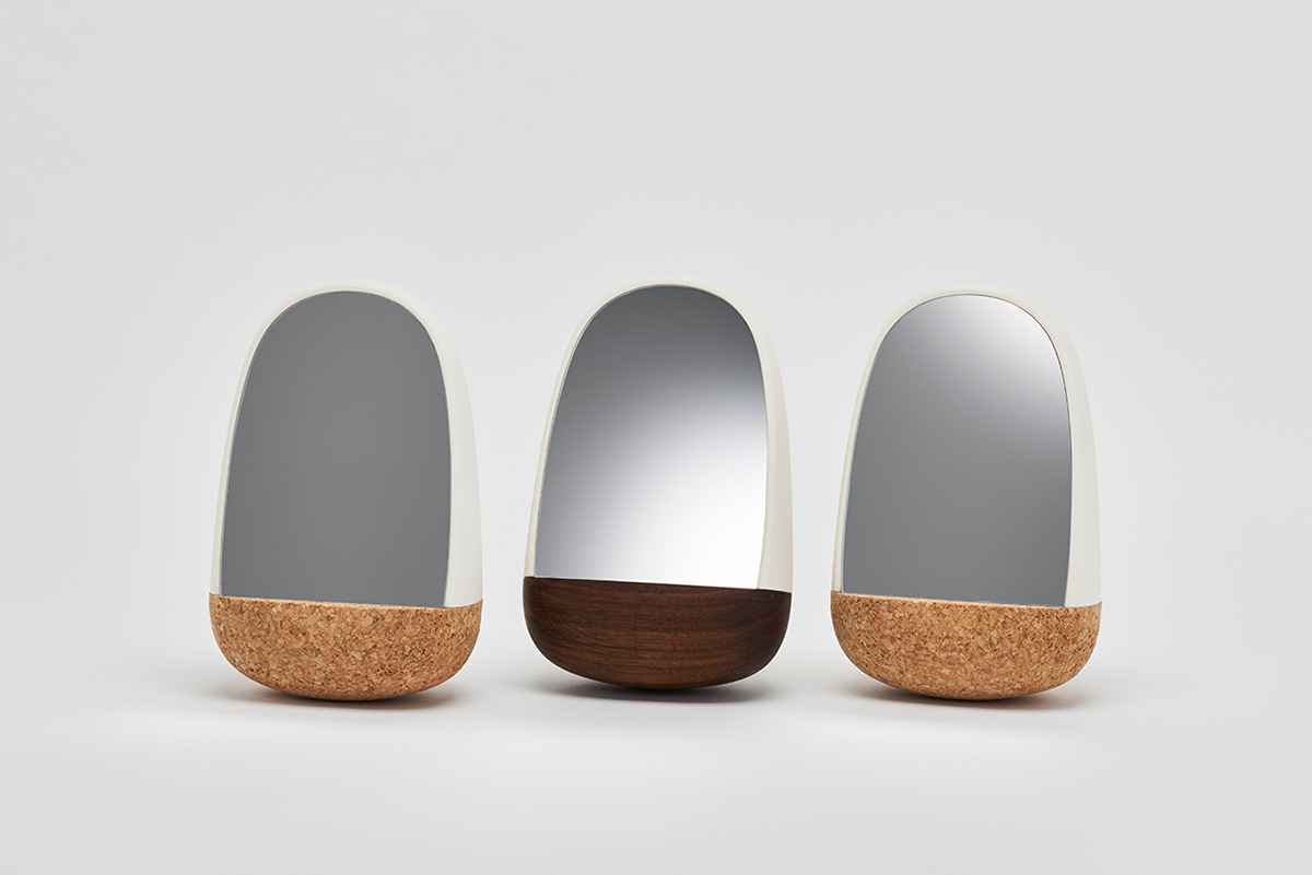 desktop mirror prototype wobbling daruma cork eco material