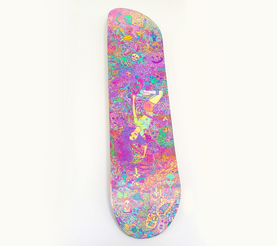 skateboard nick bright alien psychedelic trippy rainbow teal Pizza peace rollerblades 90's skate babe Sk8 chill