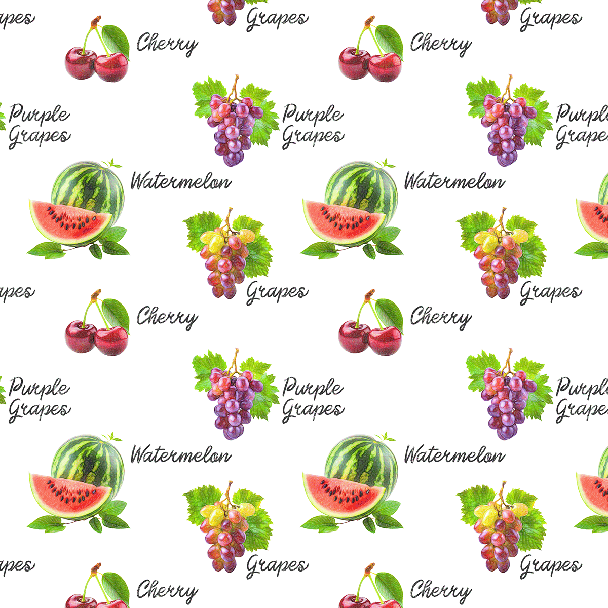 Fruit chalk digital pattern black background pears apples peaches colorful Tropical