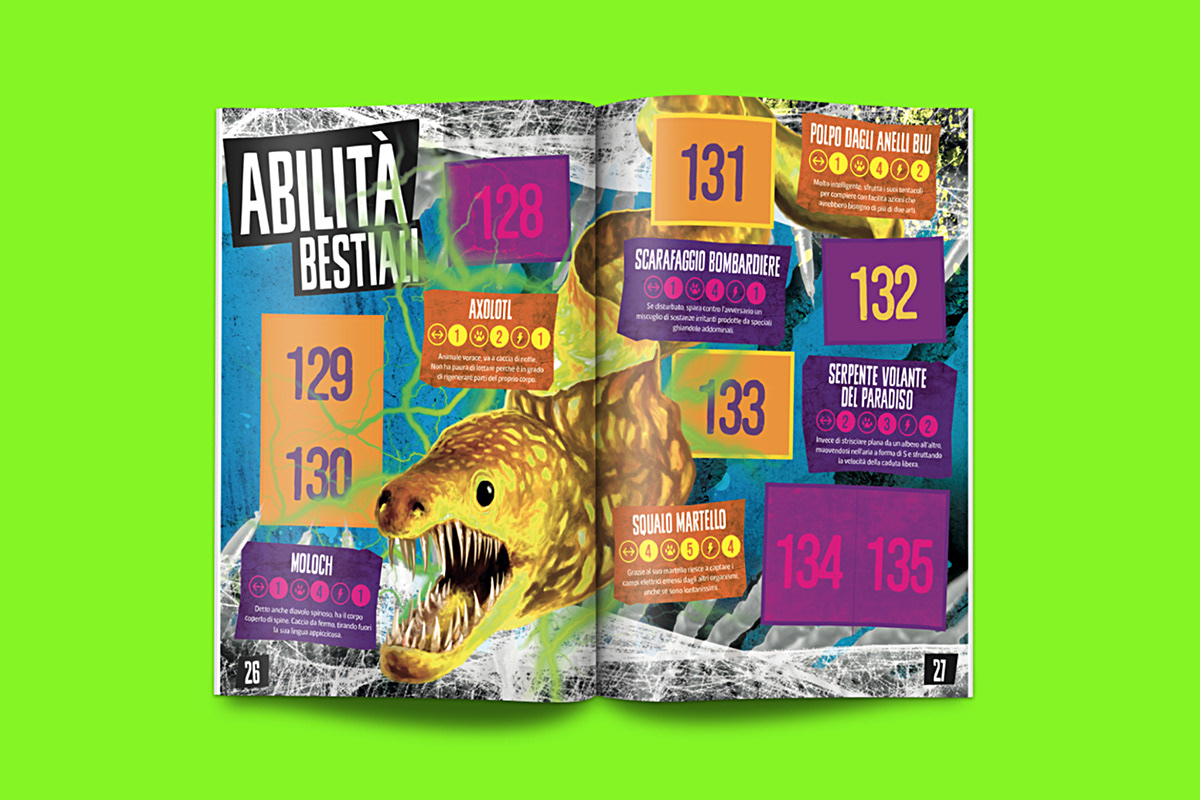 sticker album animal attack Layout illustrations graphic design  kids animals bites grid magazine
