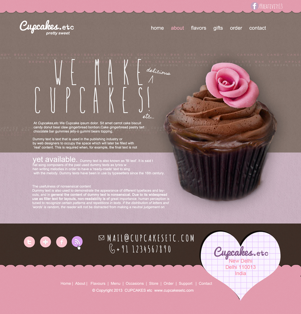 cupcake Website Web site girly pretty pink pastel purple template Layout photoshop sweet Theme cute