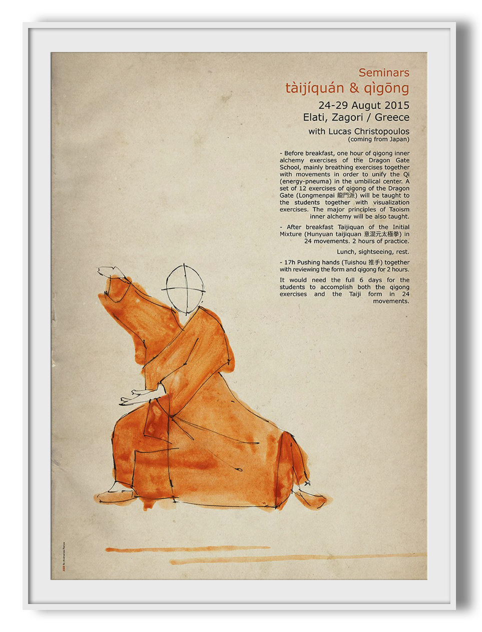 tuishou posters taijiquan qiqong Shaolin gong fu  red orange paper japan seminar