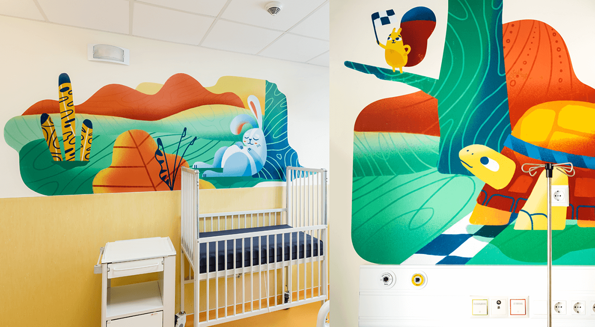 ILLUSTRATION  branding  graphic design  interior design  art direction  hospital children Interior Signage wayfinding