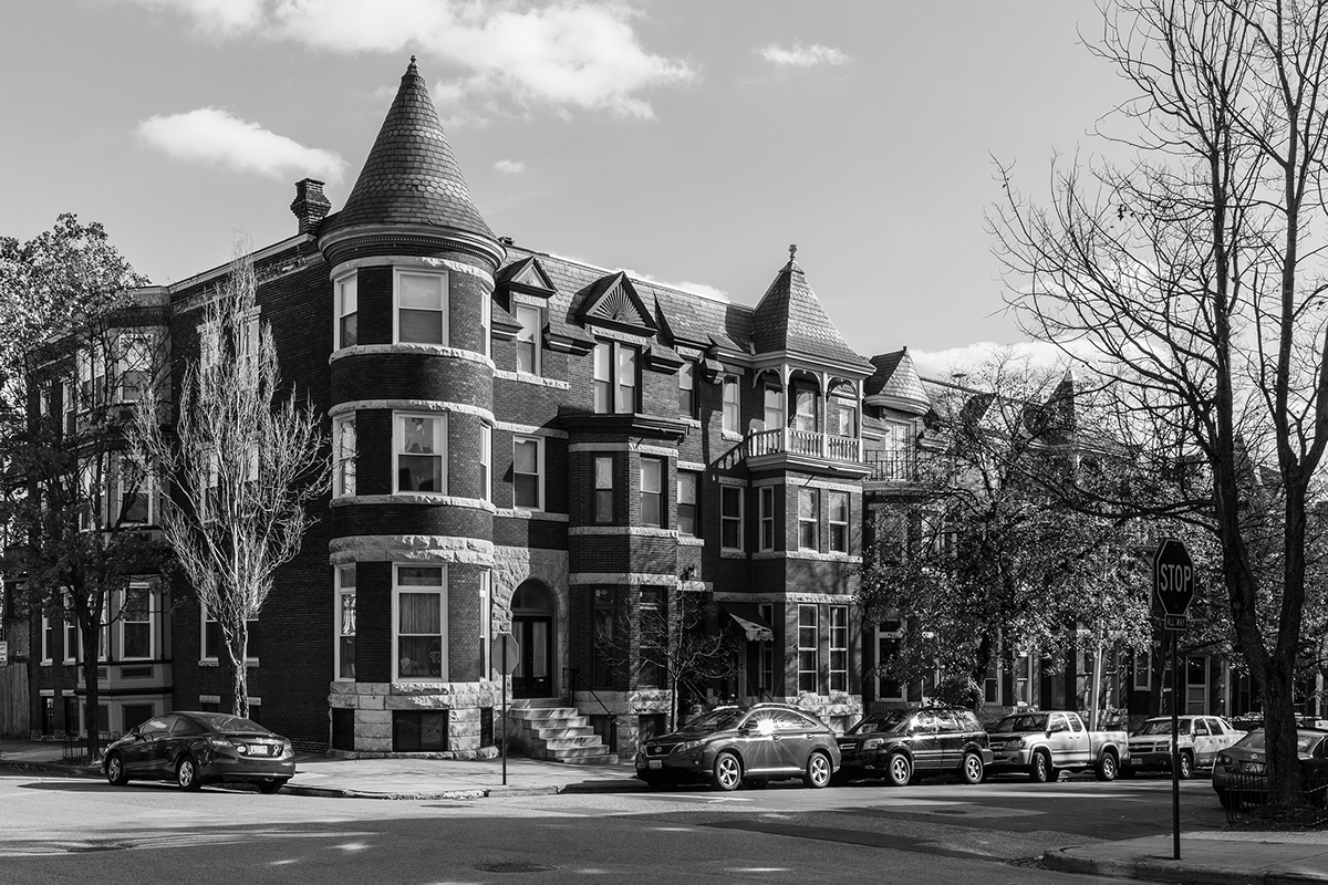 reservoir hill Baltimore usa row house house building neighborhood america black and white Landscape maryland