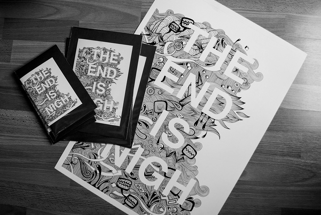TheEndIsNigh the end lettering poster line drawing black and white abstarct Exhibition  DIT viscom Visual Communication