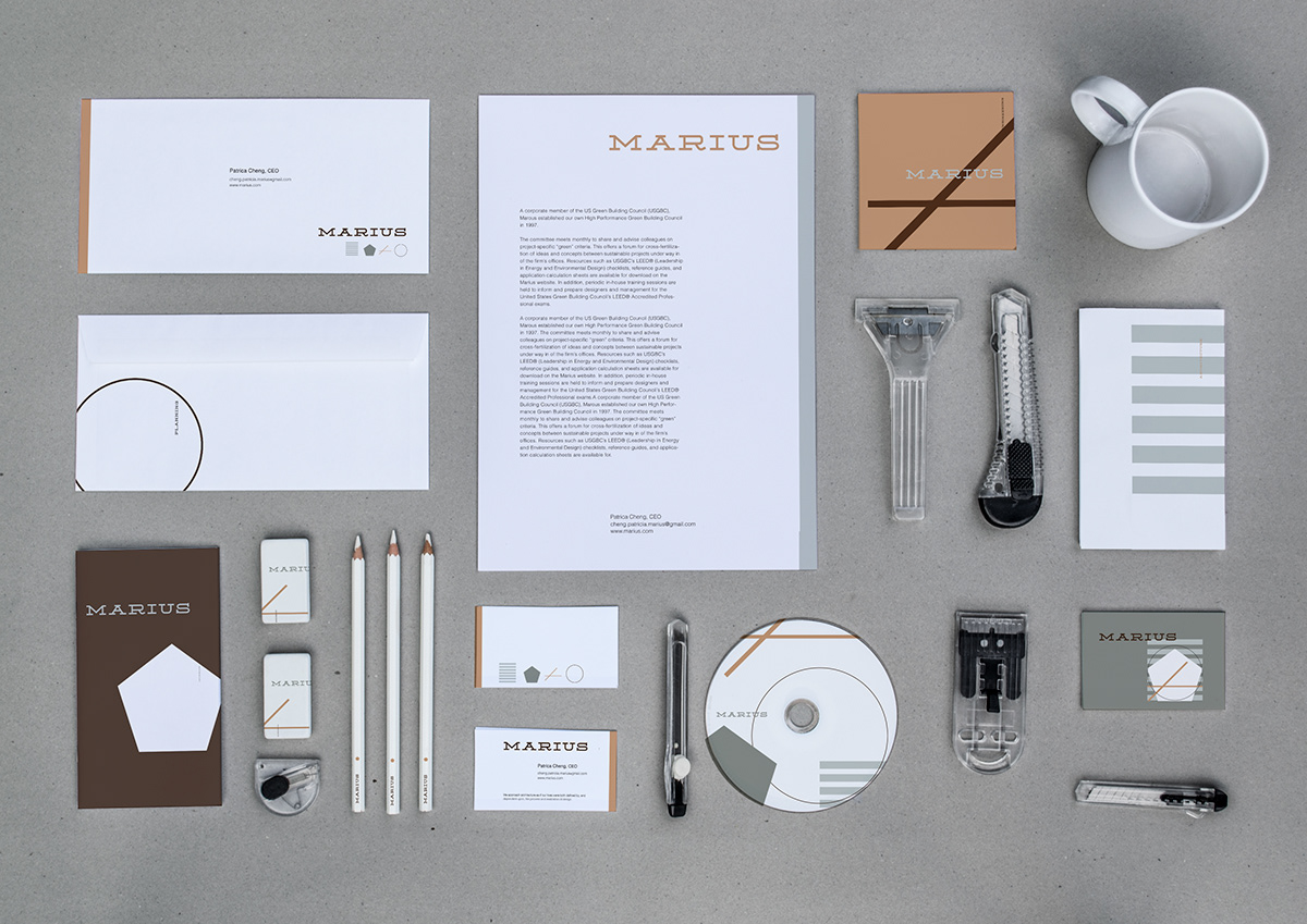 Marius architecturefirm companybranding logo businesscard brochure posters fashioninstitueoftechnology shiromani