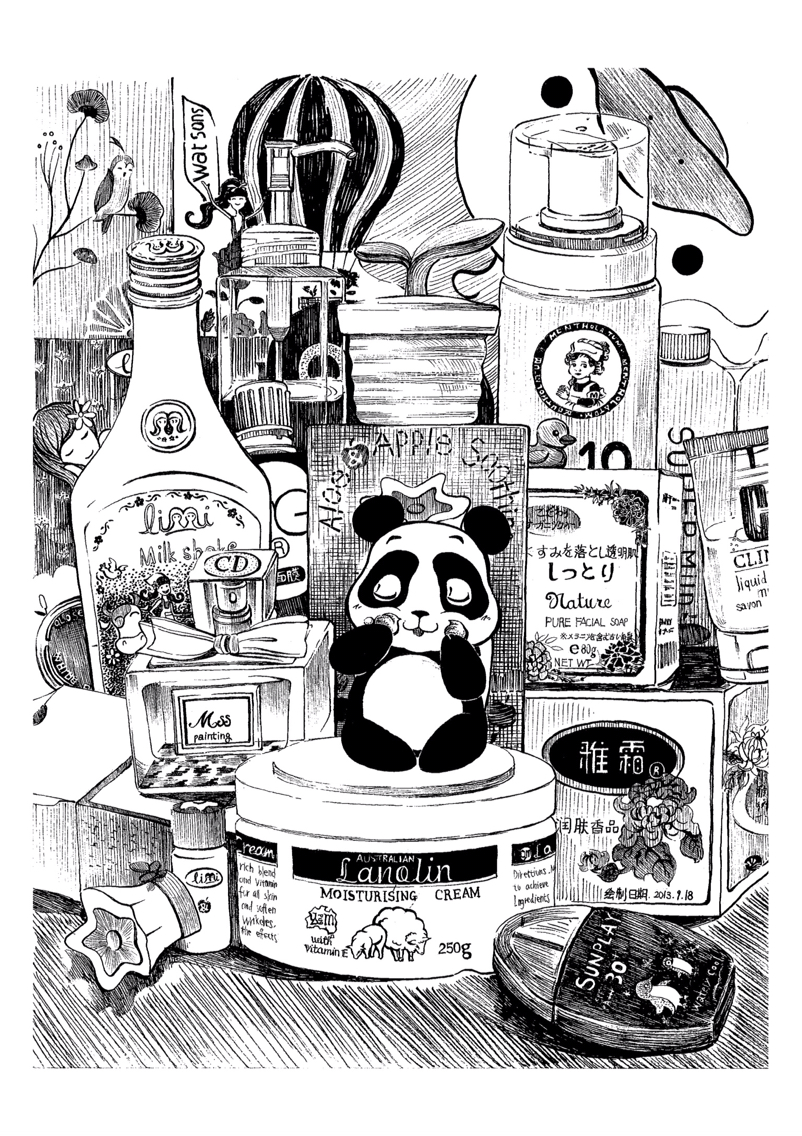 #panda #cartoon #handmade #illustration #black and white