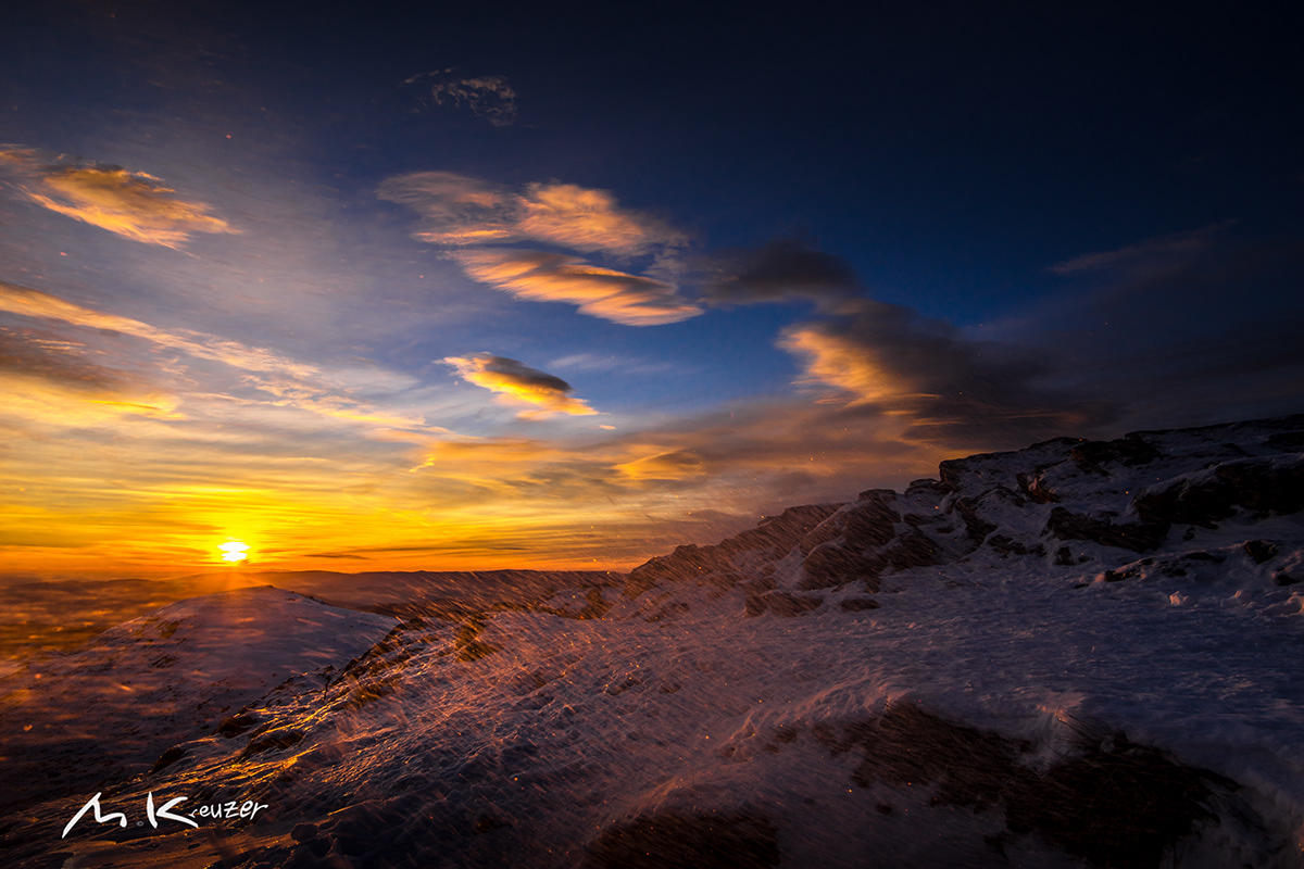 winter Sunrise mountain top colours