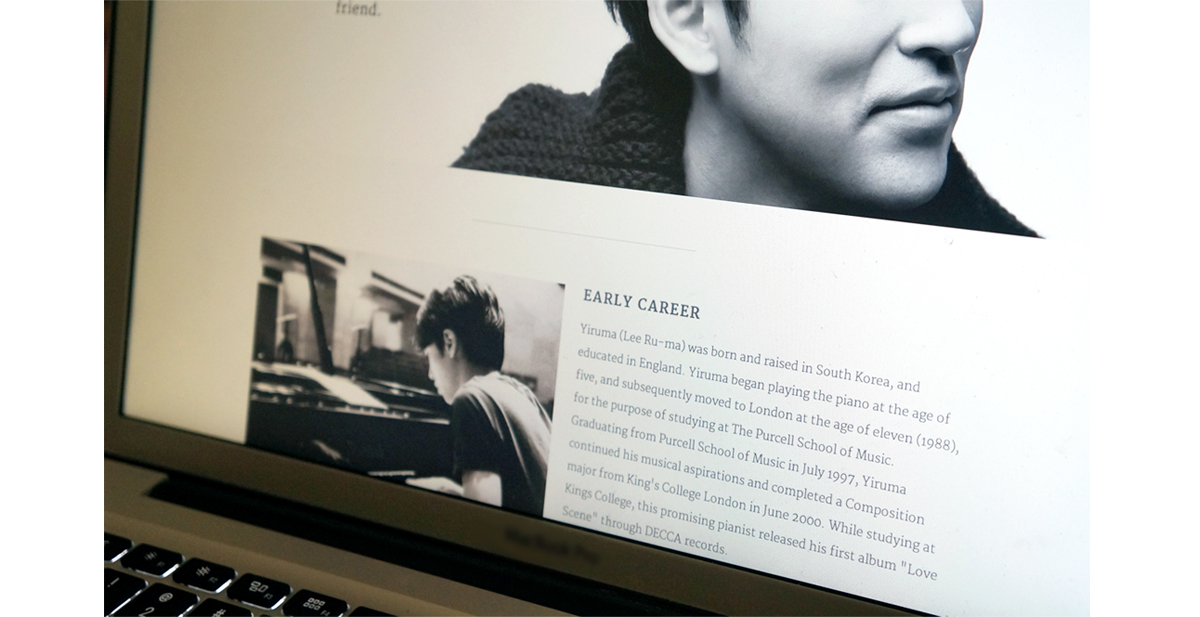  web mobile grid ux design simple bio biography Yiruma Website Design UI Pianist Piano Responsive Album