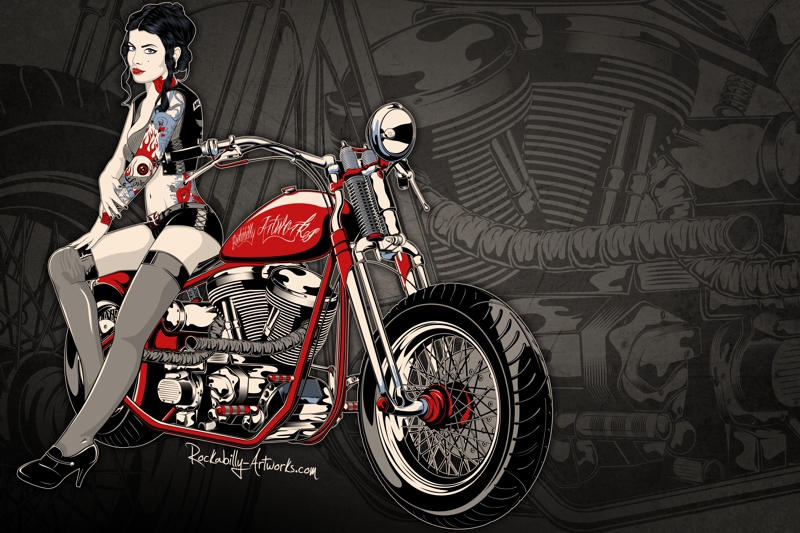 Bike  motorcycle bobber Rockabilly girl babe pin-up kustom kulture Custom chopper