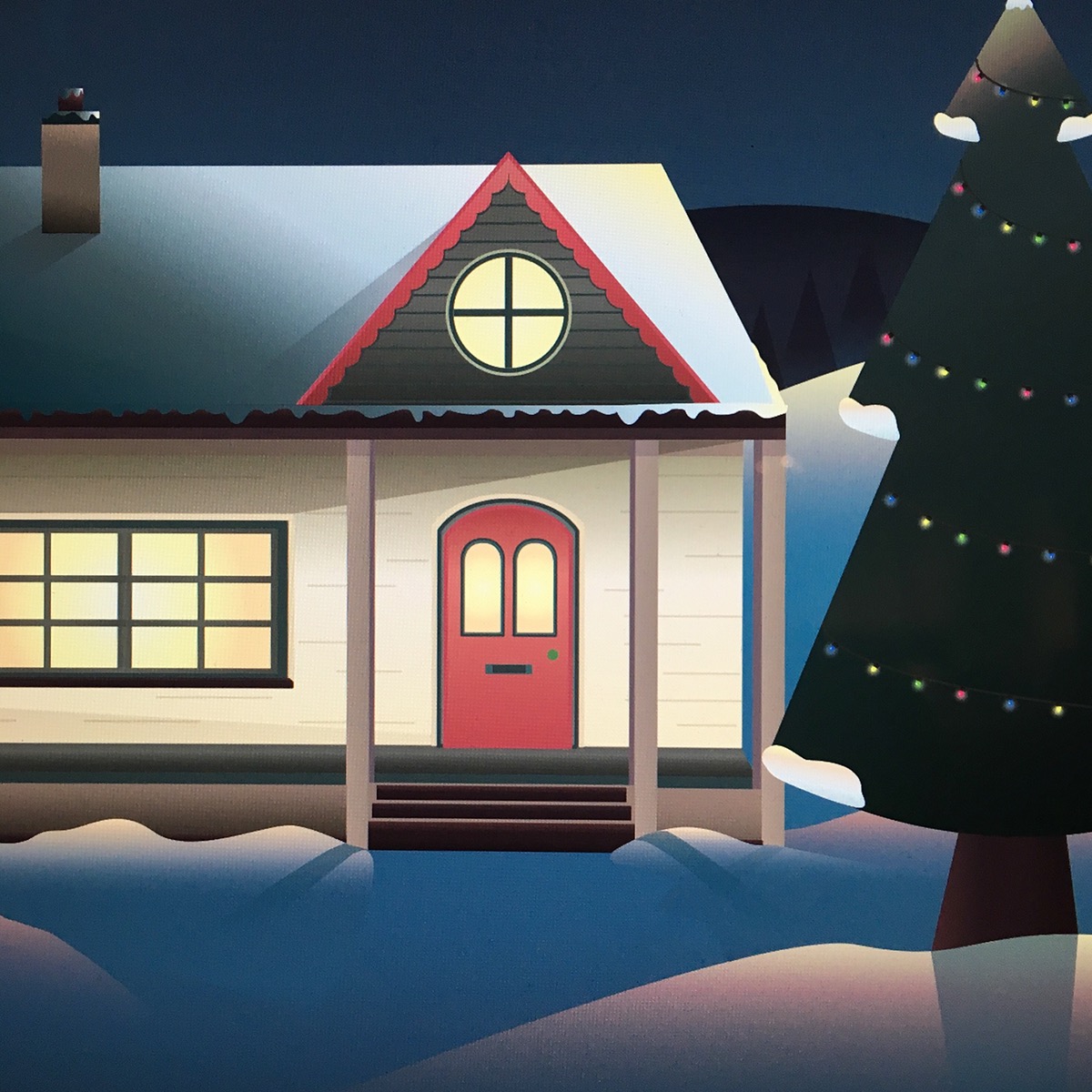 vector Christmas ILLUSTRATION  design Drawing  texture snow night house Tree  xmas adobe wacom tablet graphics