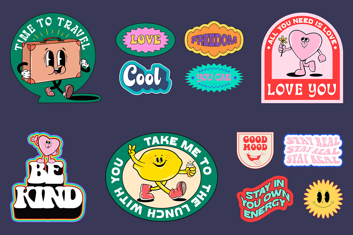 cartoon characters design frog graphic groovy Retro Sticker Design sticker pack