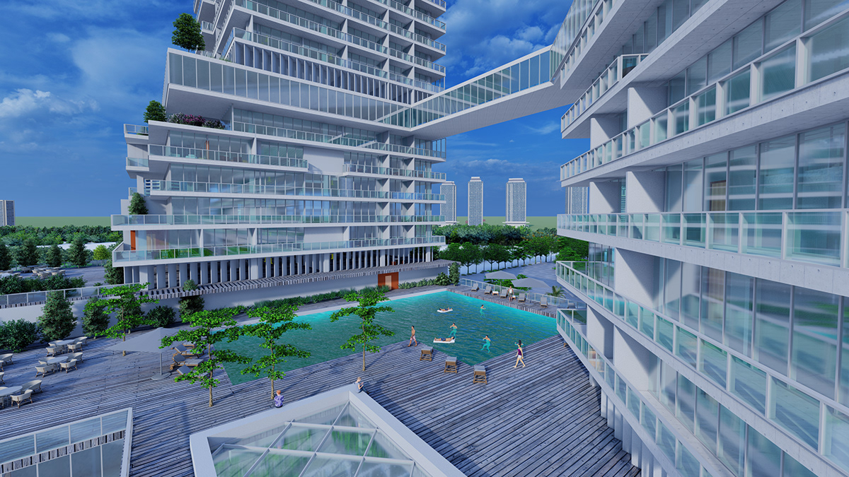 Outdoor Landscape architecture 3D modern Render