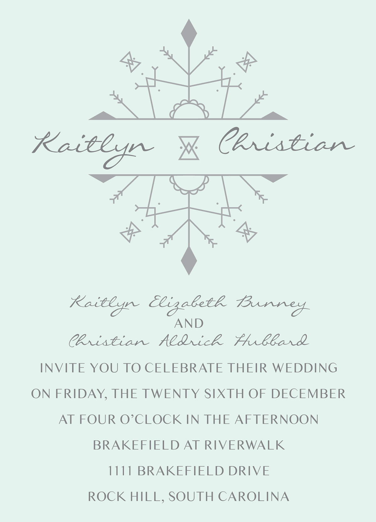 wedding invitation winter snowflake wedding mint green invitations