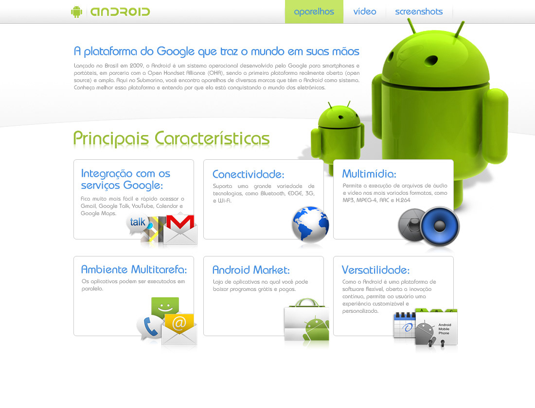 HotSite android Android OS gustavo girard artwebrio submarino Mobile OS sites mobile Celular smartphone