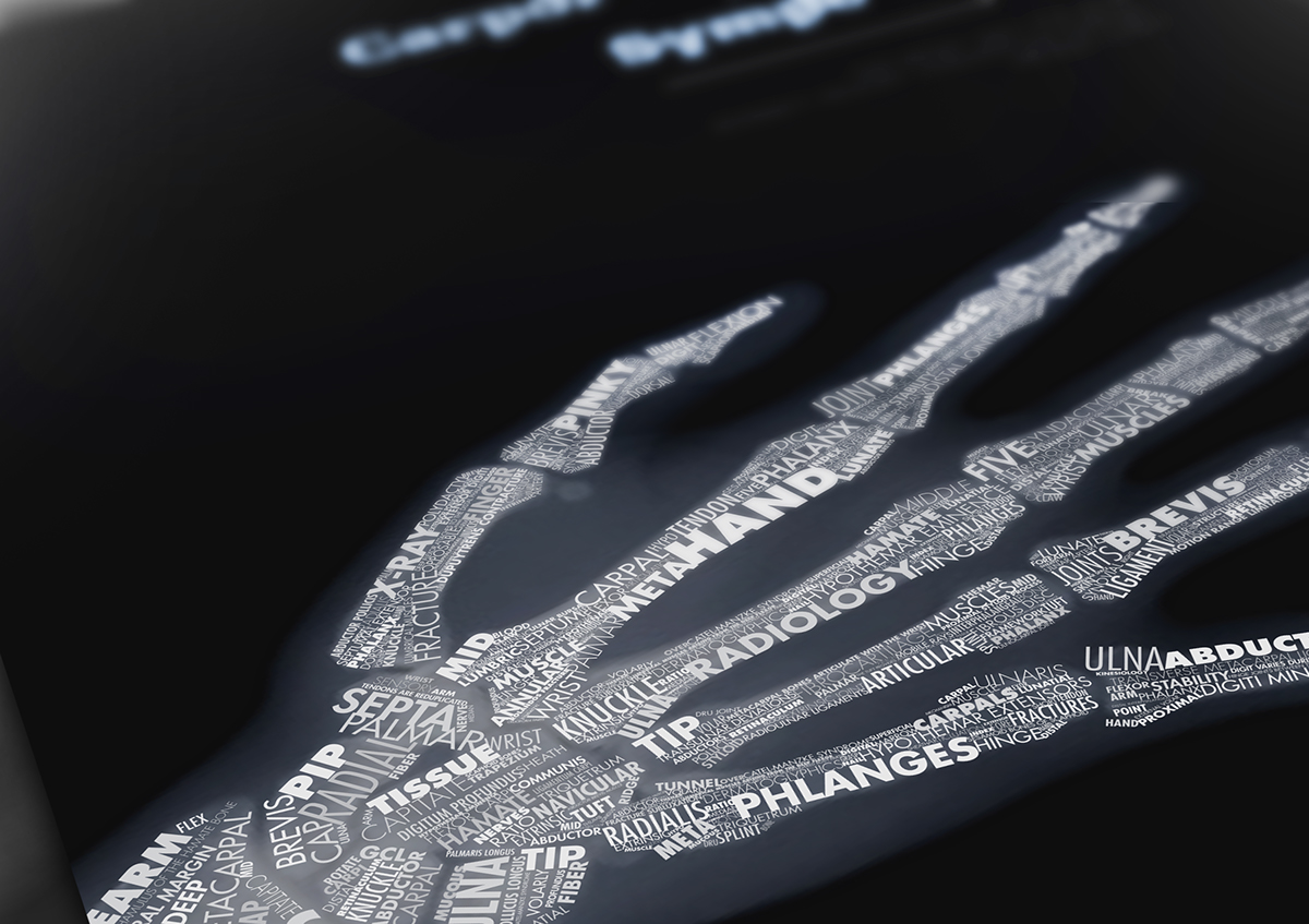 hand  bone  medical poster  typography  symposium  doctor