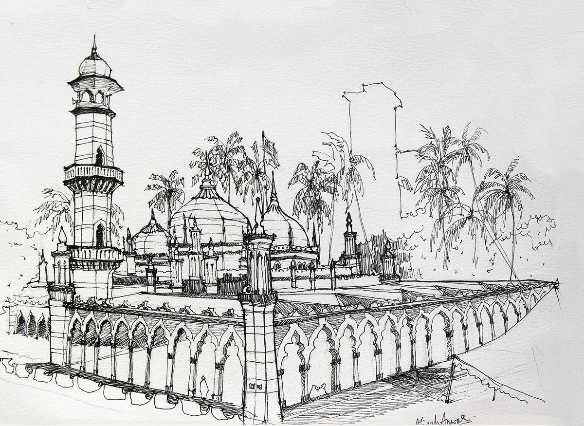 mosque masjid malaysia IIUM putrajaya sketches drawings sketch strawberry minaret abstract Paintings water colour