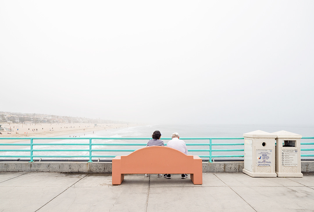 la California beach minimalist fog woman surfer bikini Los Angeles Ocean