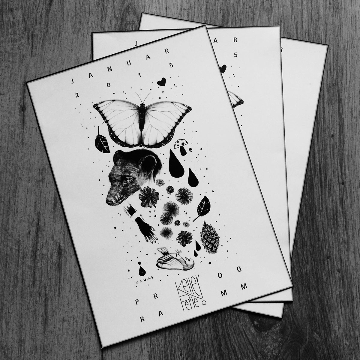 blackwork ink animals Nature leave bear mushroom mamind maminddesign flyer graphic print studentclub sketch