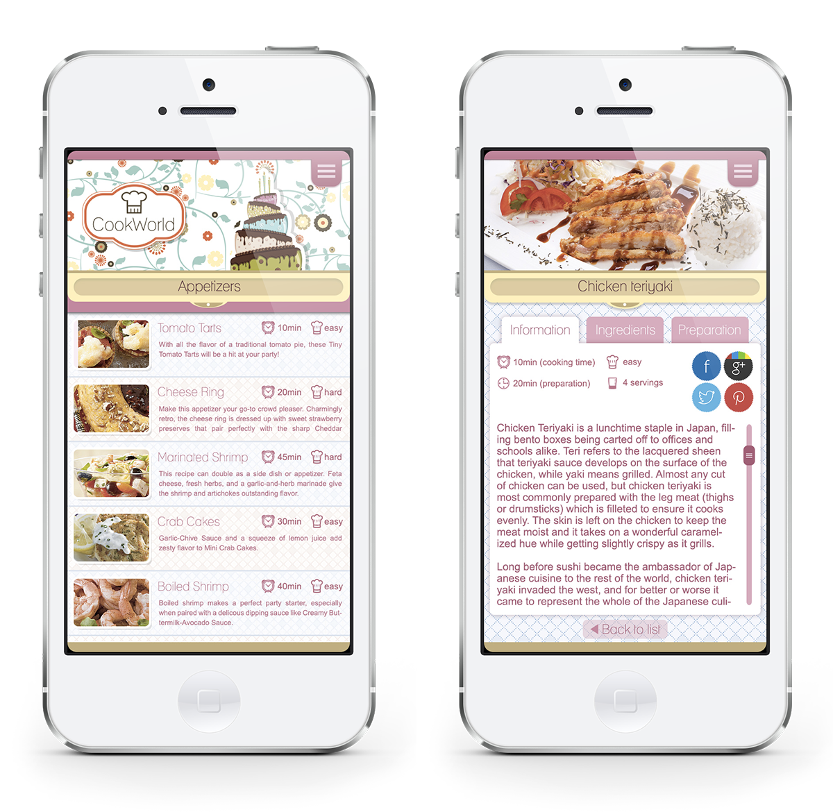 design iphone mobile application Food  recipe cook