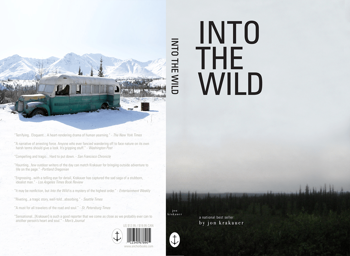 book cover book jacket into the wild bus Alaska minimal schoolwork