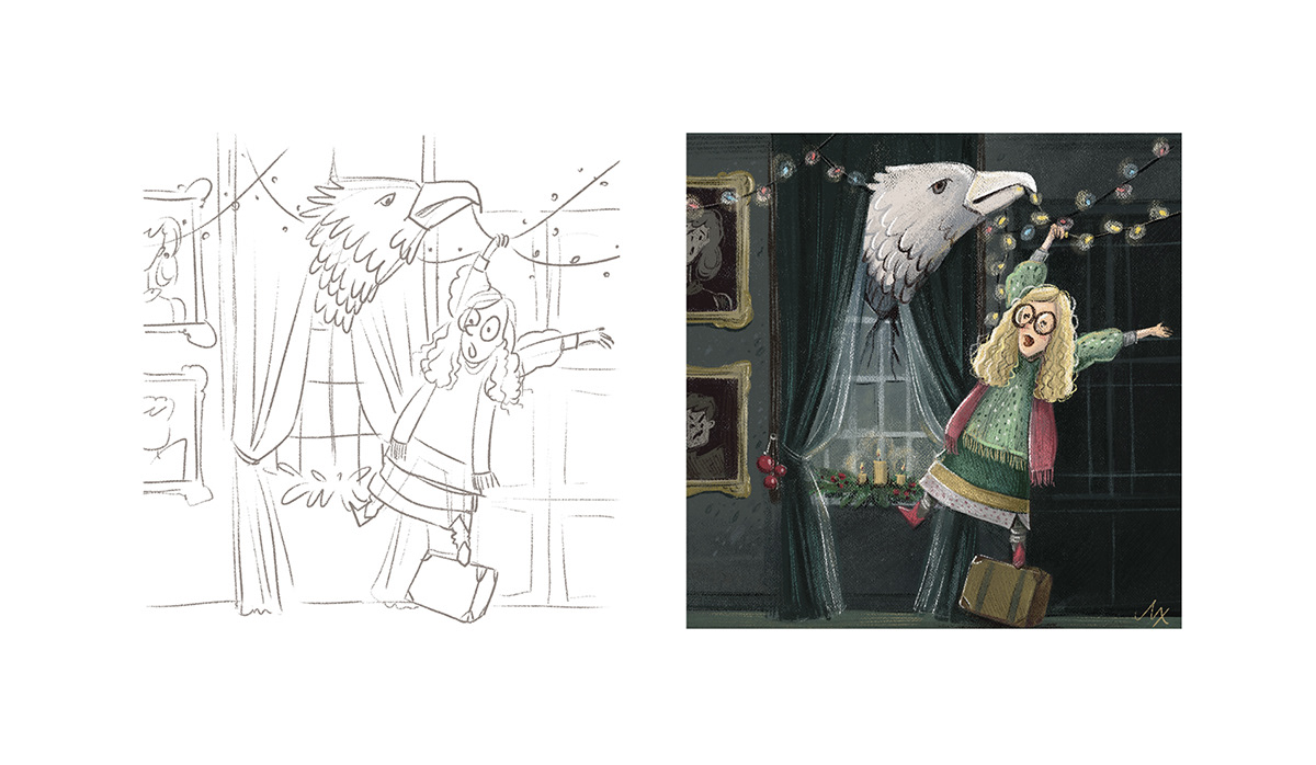 draw harrypotter Hogwarts ILLUSTRATION  letter Magic   newyear owl postcard santa