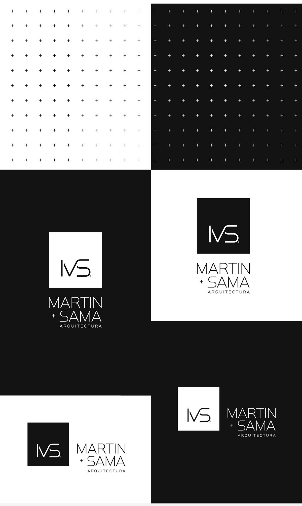 logo brand identity architect studio Stationery black White motion plus envelope letterhead business card Label