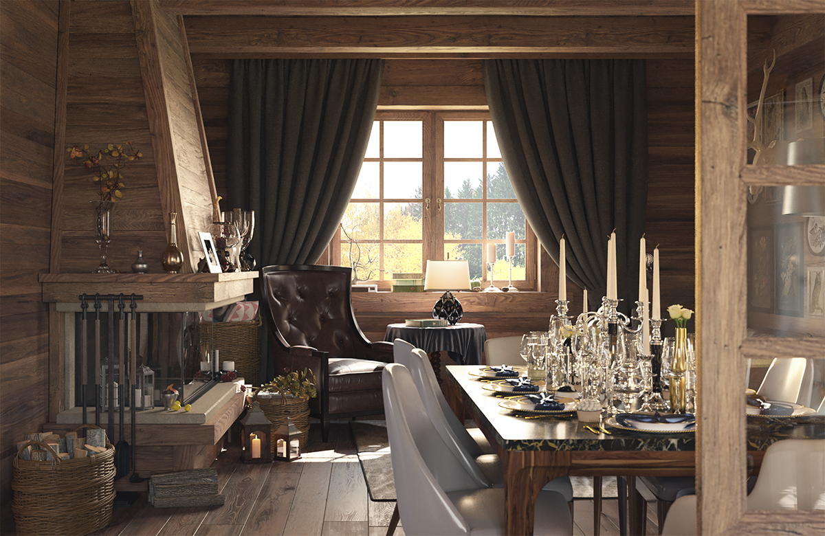 architectural design interior design  design visualization 3ds max corona renderer chalet house wood