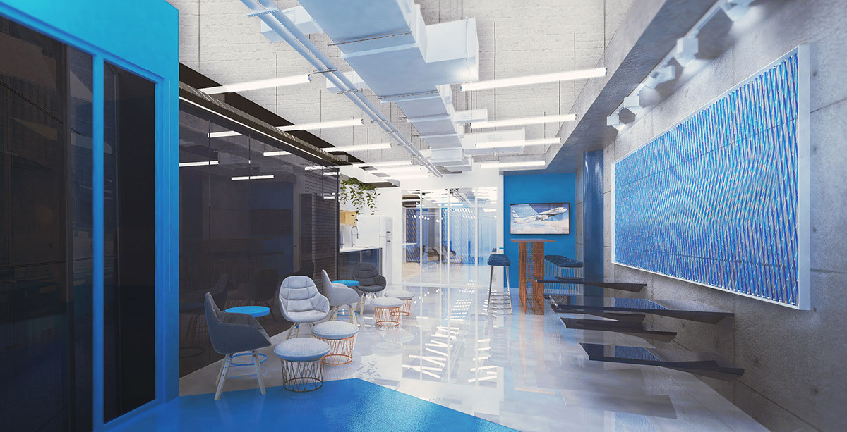 interior renders interior design  architecture Office post-production Training Centre blue israel Tel Aviv