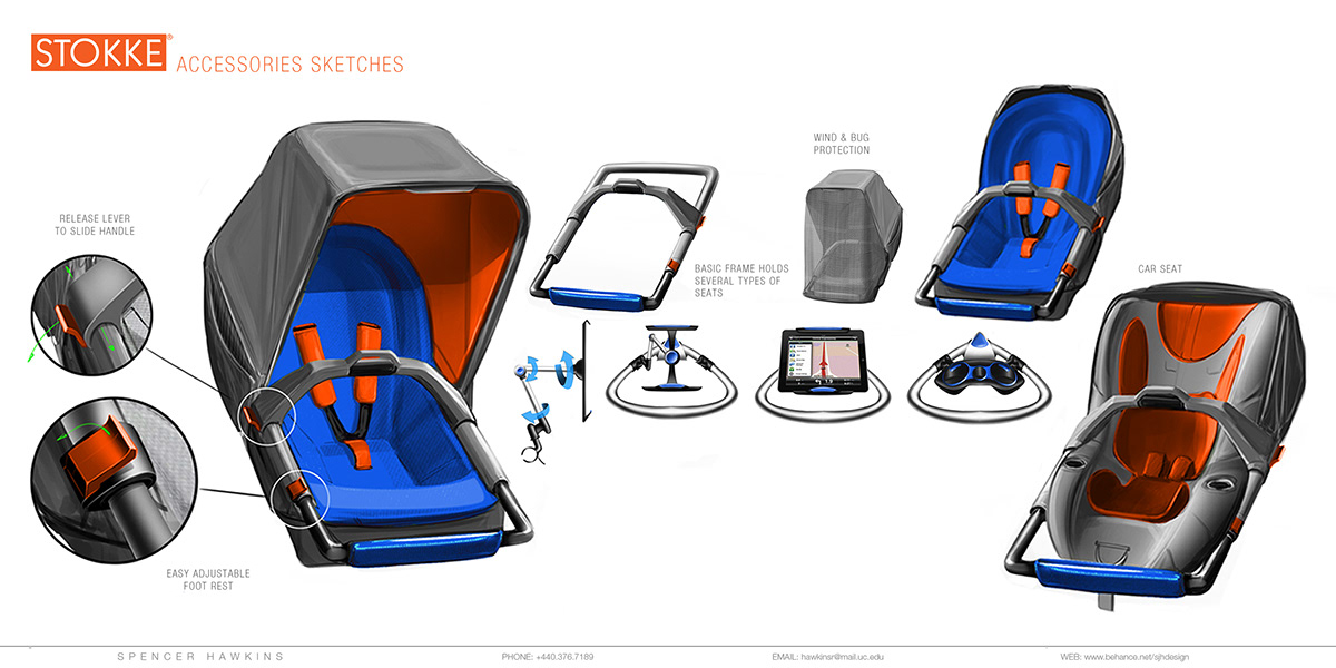stroller family transform Stokke baby design sketch Render