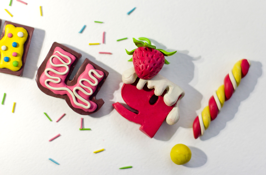 card Birthday Plasticine sweet cake caramel letter berries pie postcard