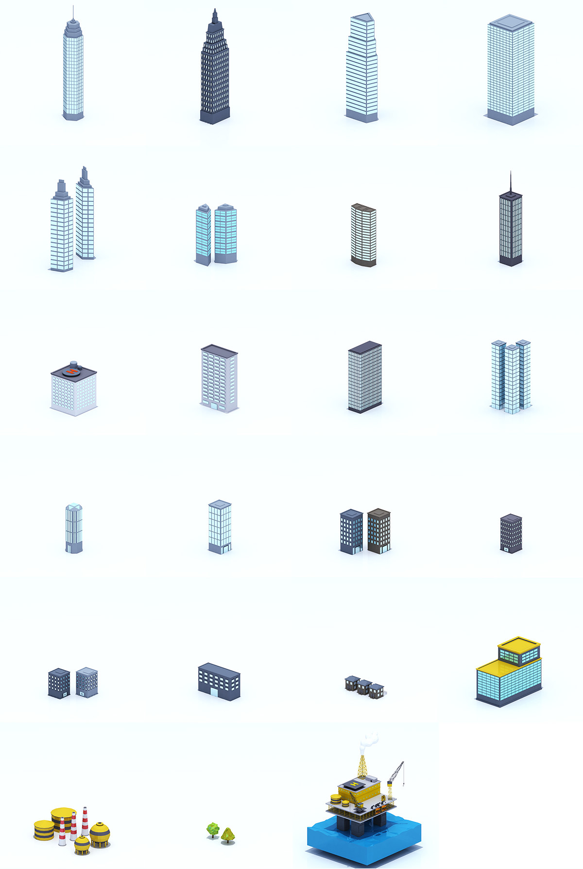 3D LOW poly Cinema 4d car Truck plane city building roads Tree  bloomberg Isometric