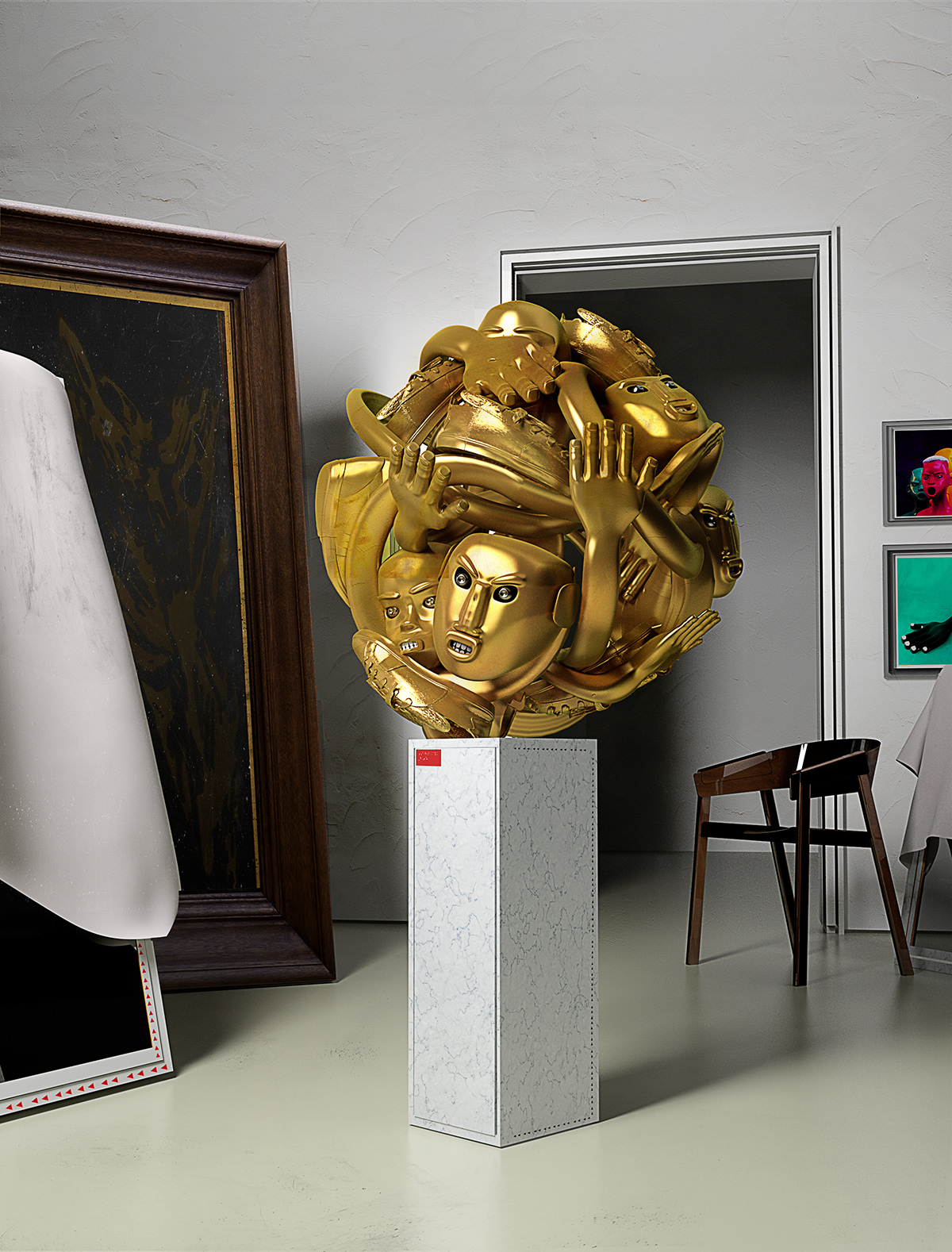Exhibition  3D cinema4d house architecture ILLUSTRATION  painting   sculpture gold concept