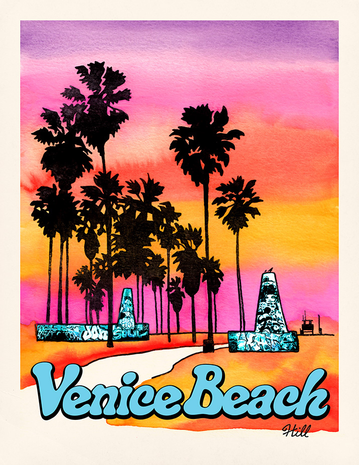 poster postcard Phoenix Venice Palm Springs wine Retro Futurism