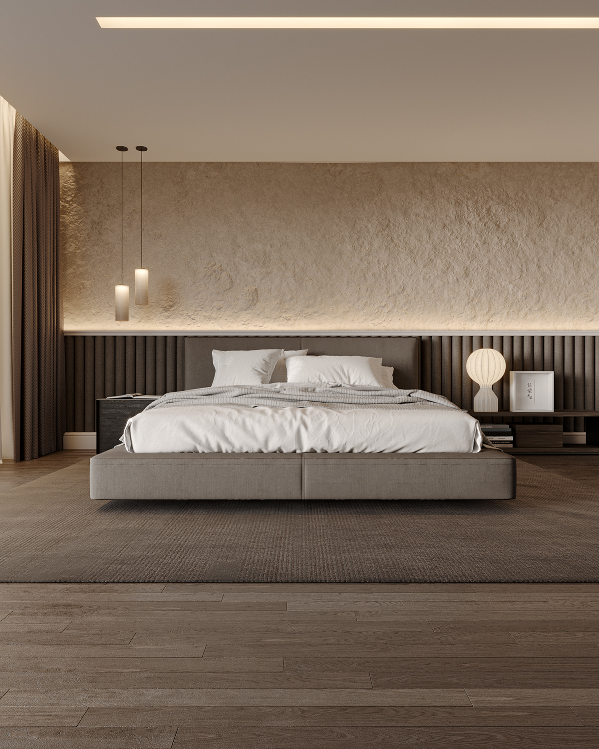 3D 3dsmax architecture bedroom CG cosy design interior design  visualization wood