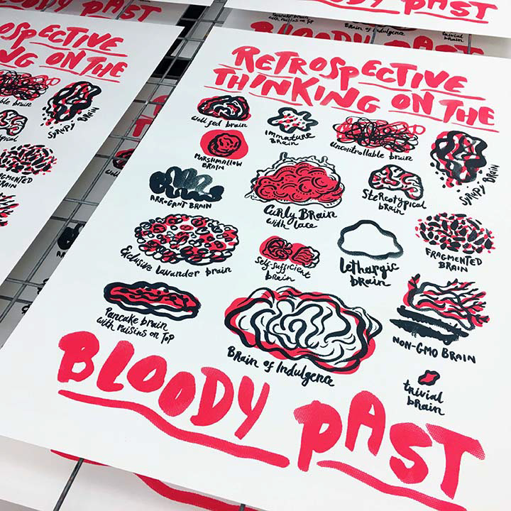 Poster Design silkscreen printmaking Drawing  ILLUSTRATION  Thinking brain lettering HAND LETTERING type
