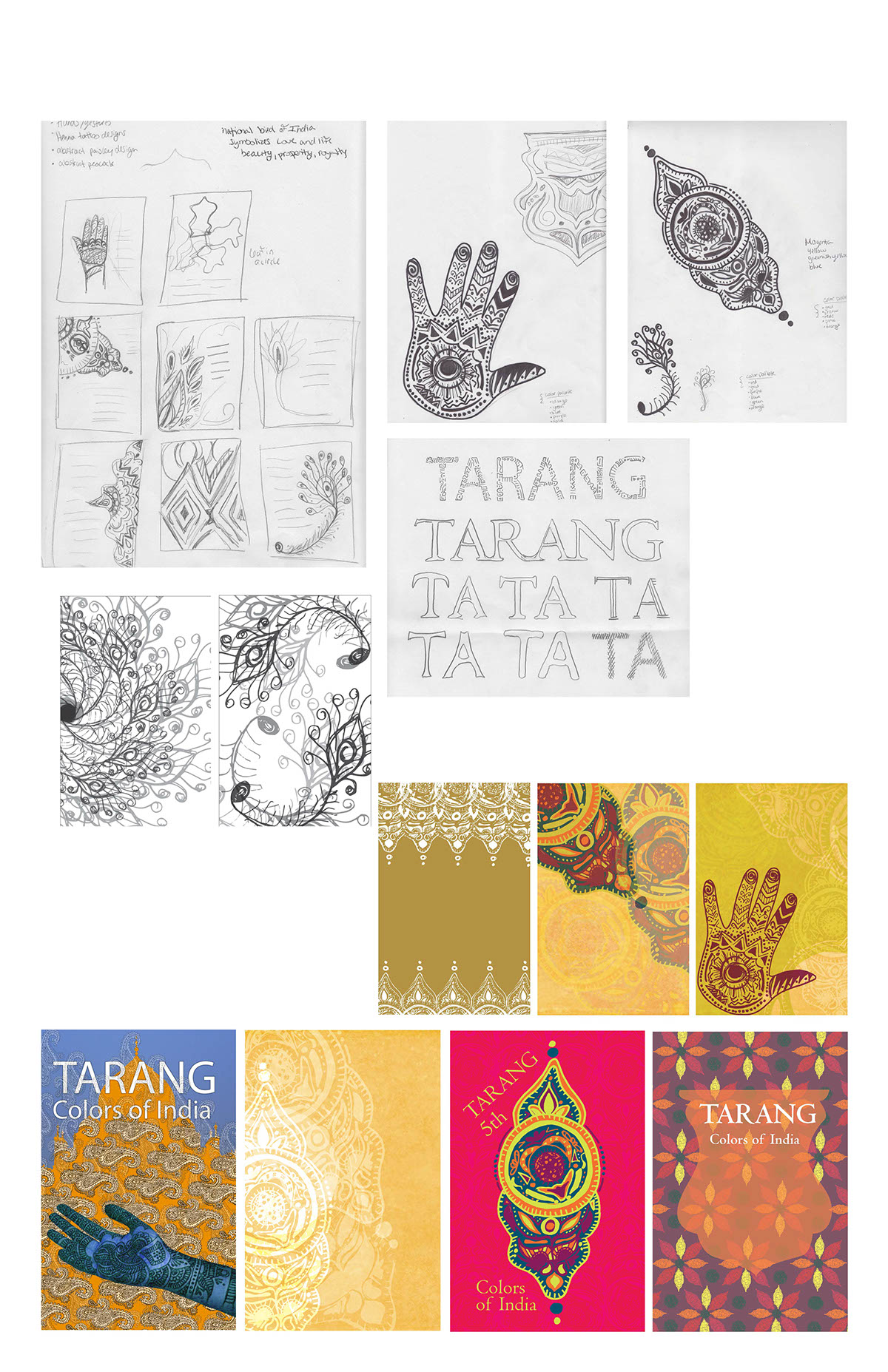 tanarg color handdrawn pattern figures India process sketches
