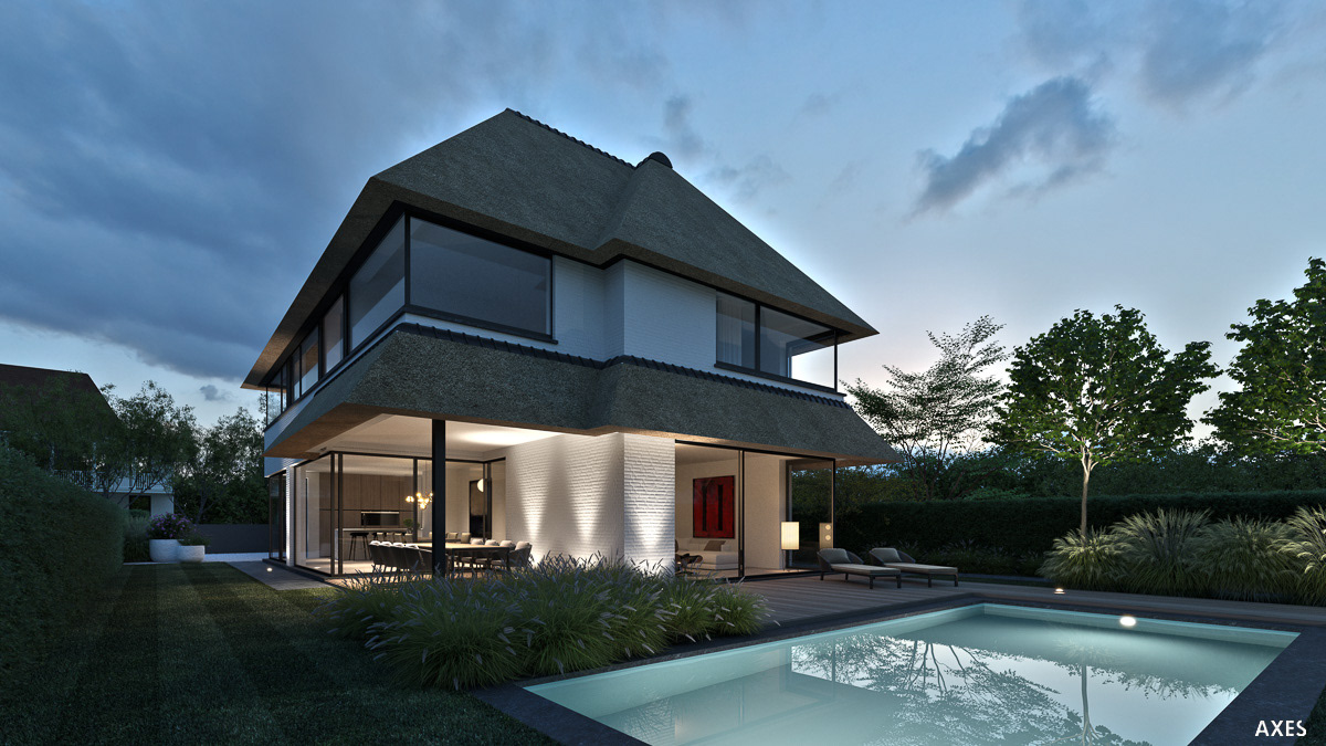 architectuur Villa 3d visual 3d architecture architecture illustration illustratie digital artist sunset 3D impressie visualisatie