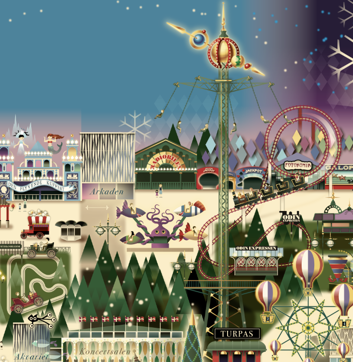 Adobe Portfolio park map  tivoli  christmas  adventure copenhagen ILLUSTRATION  Illustrator madsberg vector