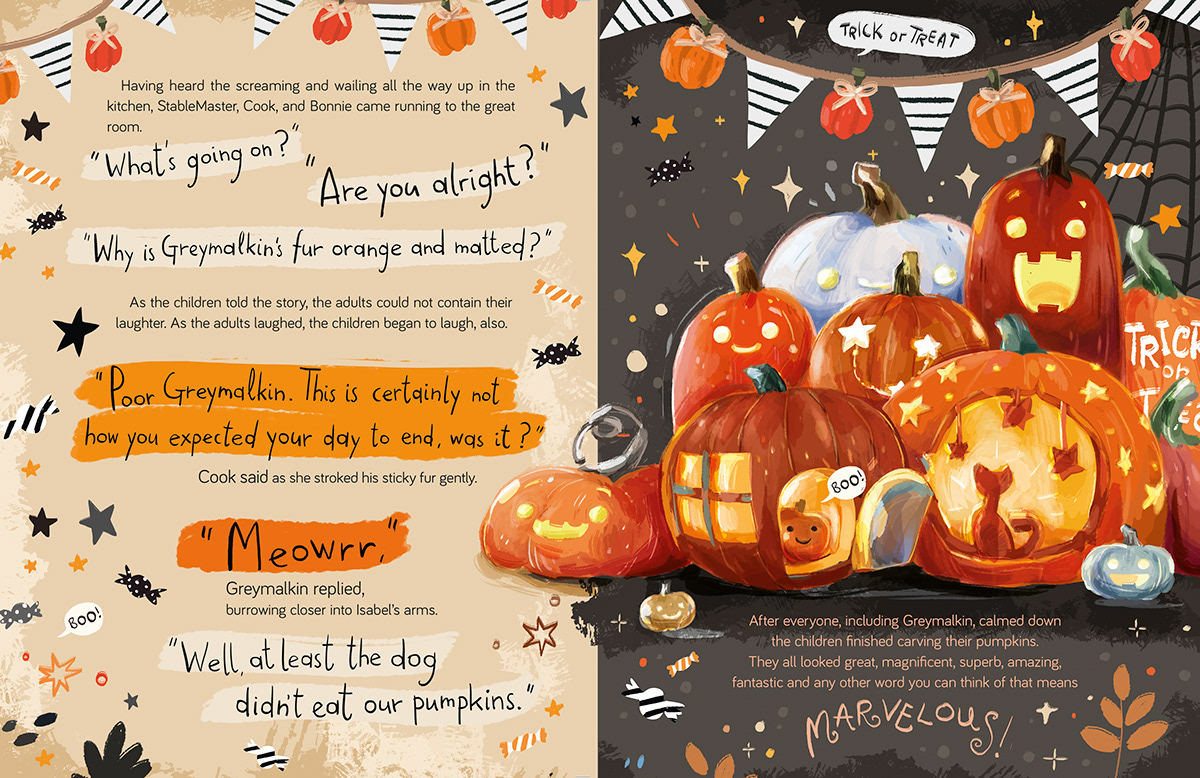 Cat childrensbook fairytale Halloween kitten picturebook Princess pumpkin Scary scary halloween