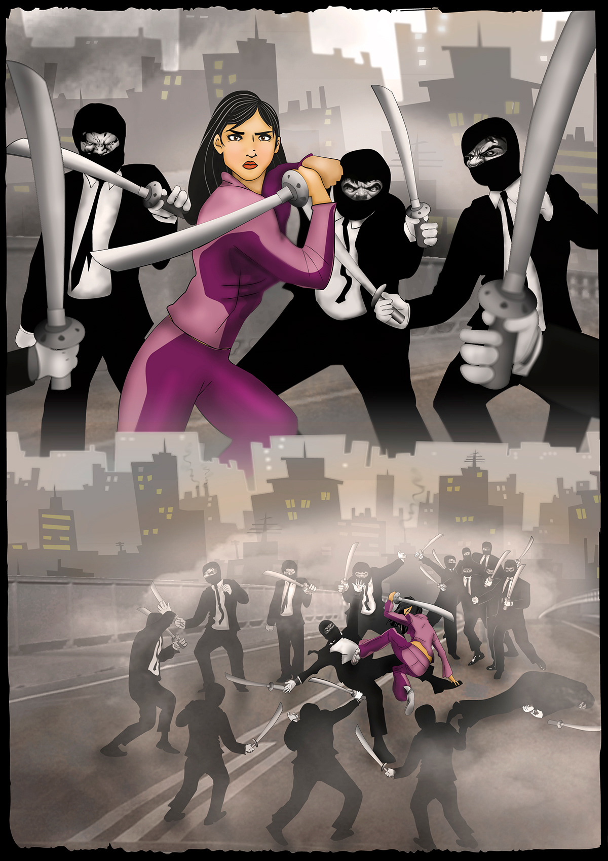 woman girl villains fight mistery Vectorial Drawing Illustrator radicalshake milano barcelona Santiago Ignacio Prieto