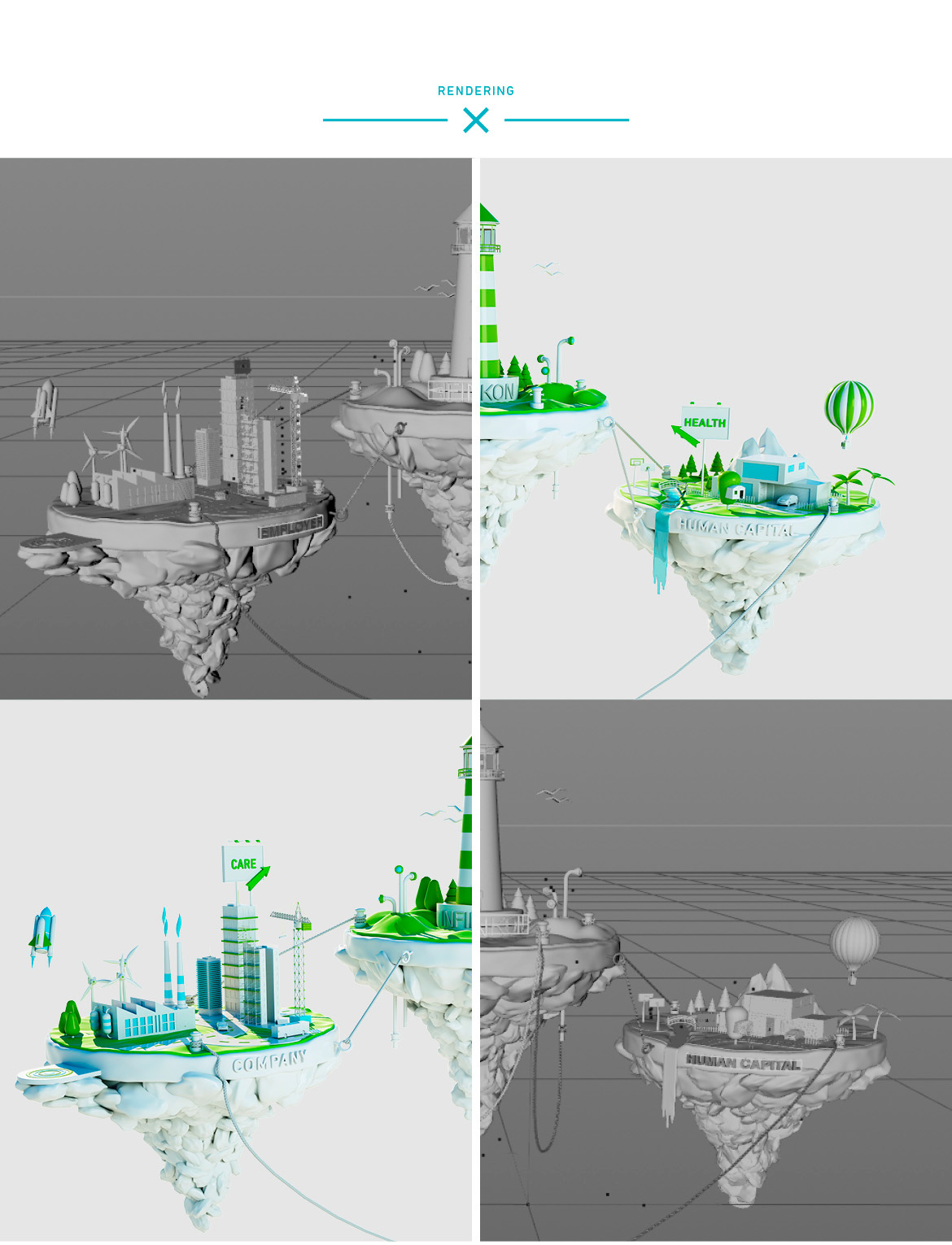 design 3D Zeichnung grafik Leuchtturm lighthouse company care Health human capital world Island process rendering