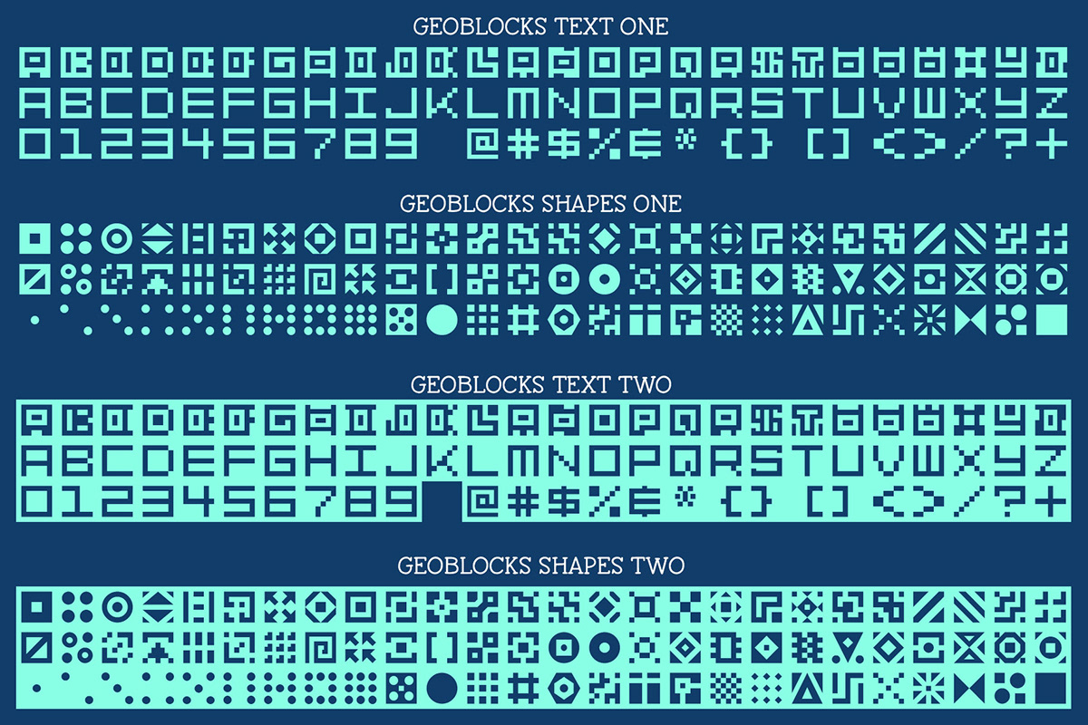 geoblocks block pixel font geometric square pattern icons Retro 80s
