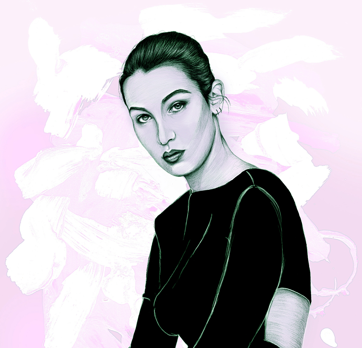 bella hadid Bella girl black and white bnw pastel sketch portrait fashion portrait