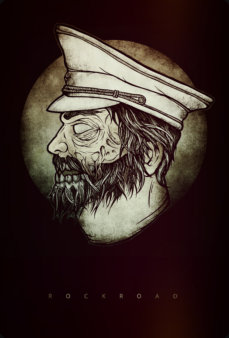 Admiral Sailor zombie poster cap star darkness beard bones skull portrait 2D texture sketches process