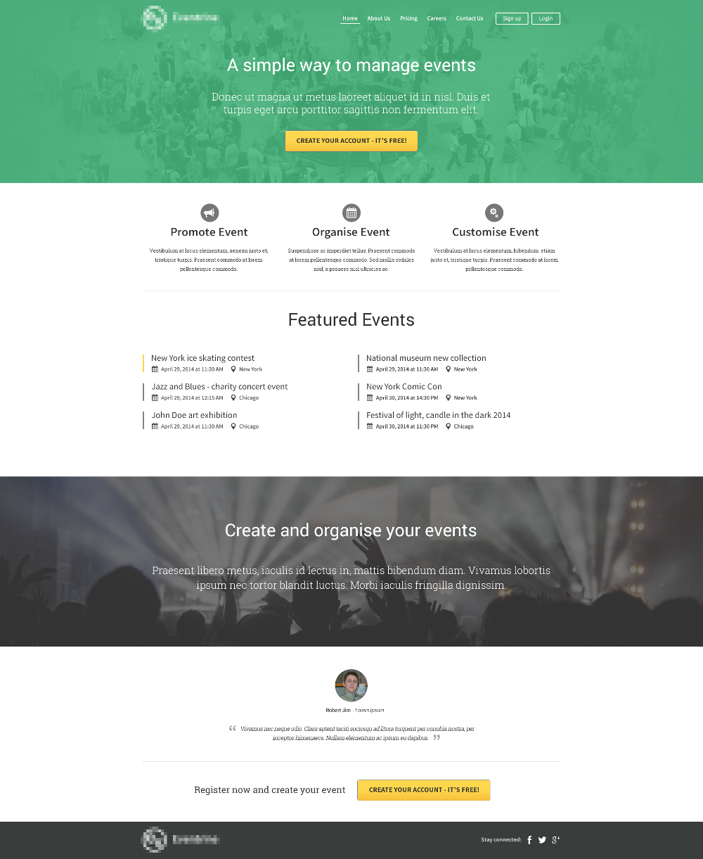 home page Web design Event organizer