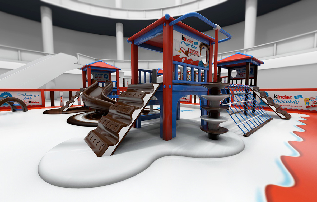 inmall stands Activation Stand kinder chocolate kinder face Playground kinder on ground activation slides photo booth indoor play area Mirdif City Centre city centre mirdif dubai 3D cinema 4d