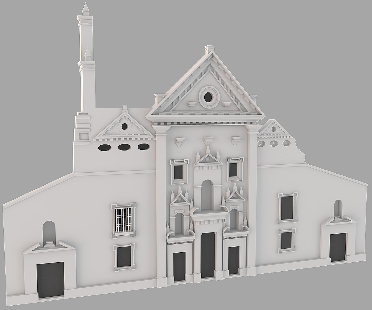Iglesia church 3D modelling modelado fachada front building MAX vray