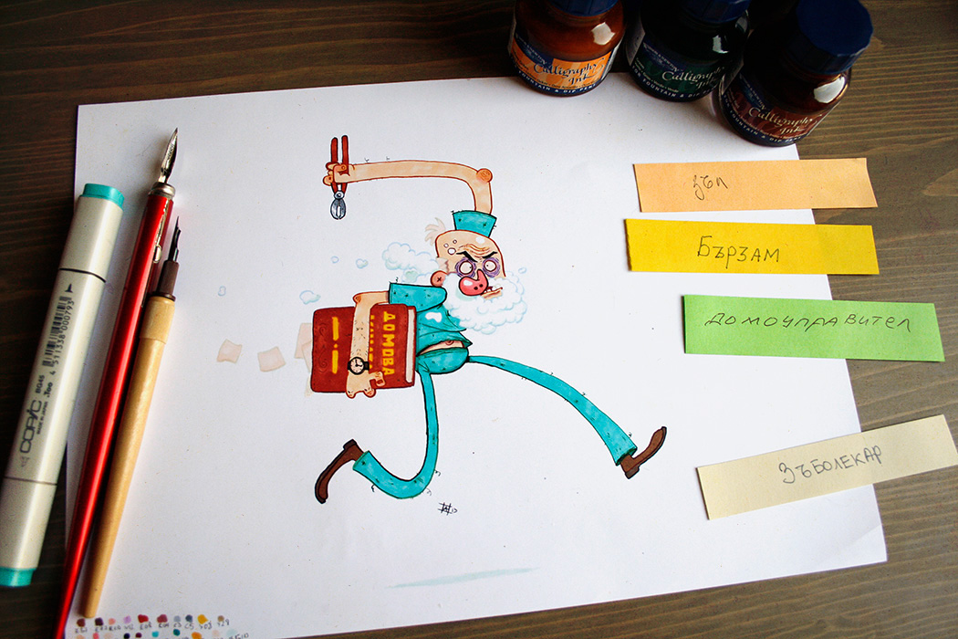 dentist Character design house-manager Generator dog Copic ink witch orange Torpedo hair