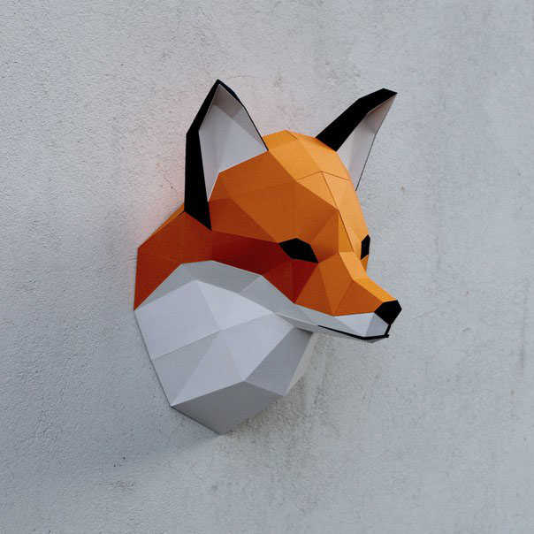 lowpoly papercraft polygonal paper papercut fold DIY faceted decoration head FOX